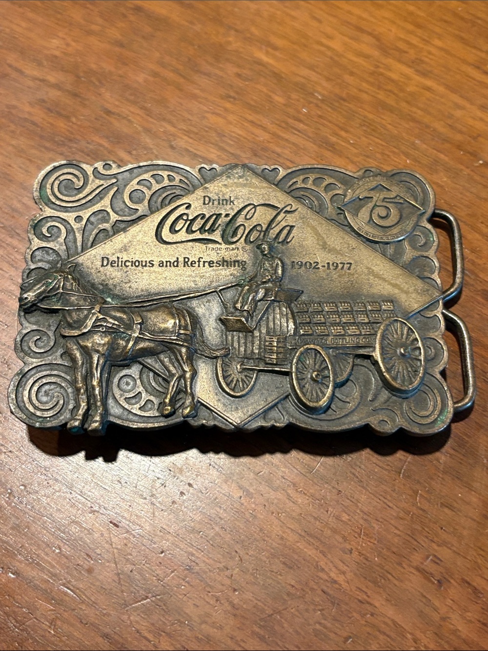 Vintage 1976 Bergamot Brass Coca-Cola 75th anniversary solid brass belt buckle